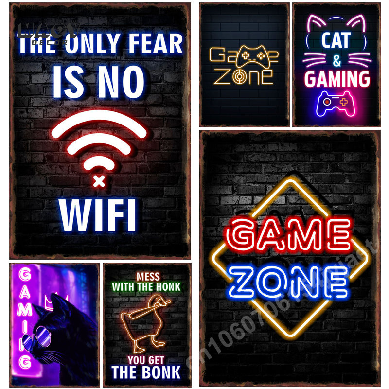 Accessories For Your Gaming Room - Neon Gaming Zone Metal Tin Sign