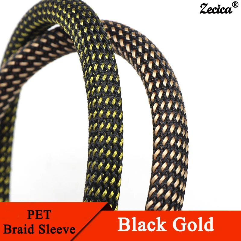 Cable Sleeve Braided - 1/5/10M Black Gold PET Braided Sleeve
