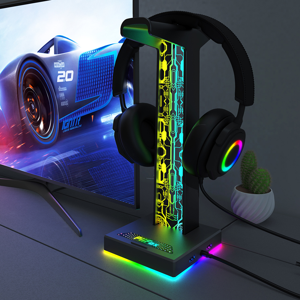 Gaming Set Accessories - RGB Gaming Headphone Stand Dual USB