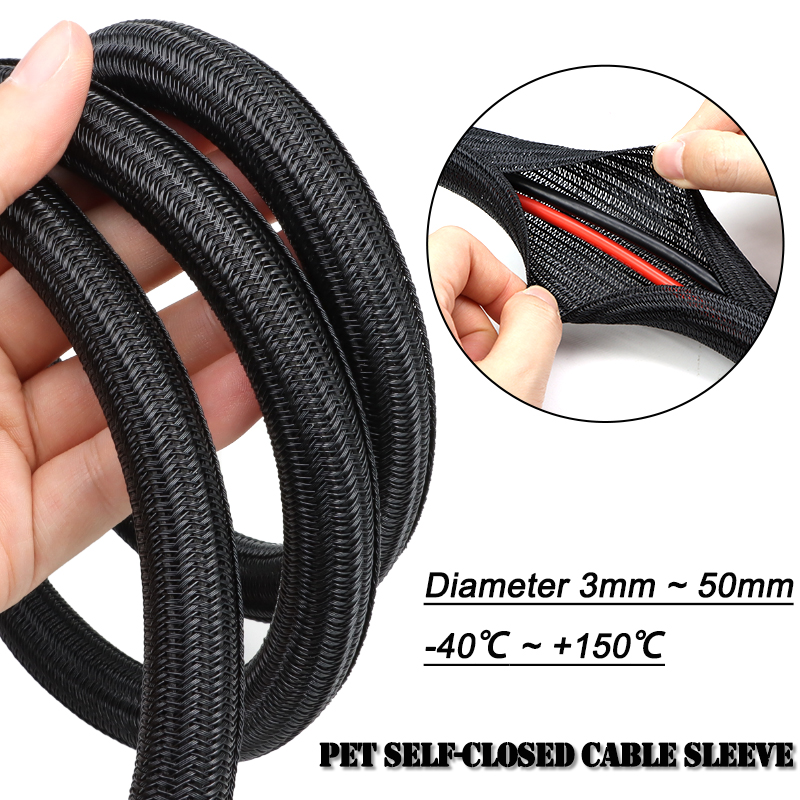 2/10m Black PET Braided Self-C – Cable Sleeve Braided Bewertung und Preis